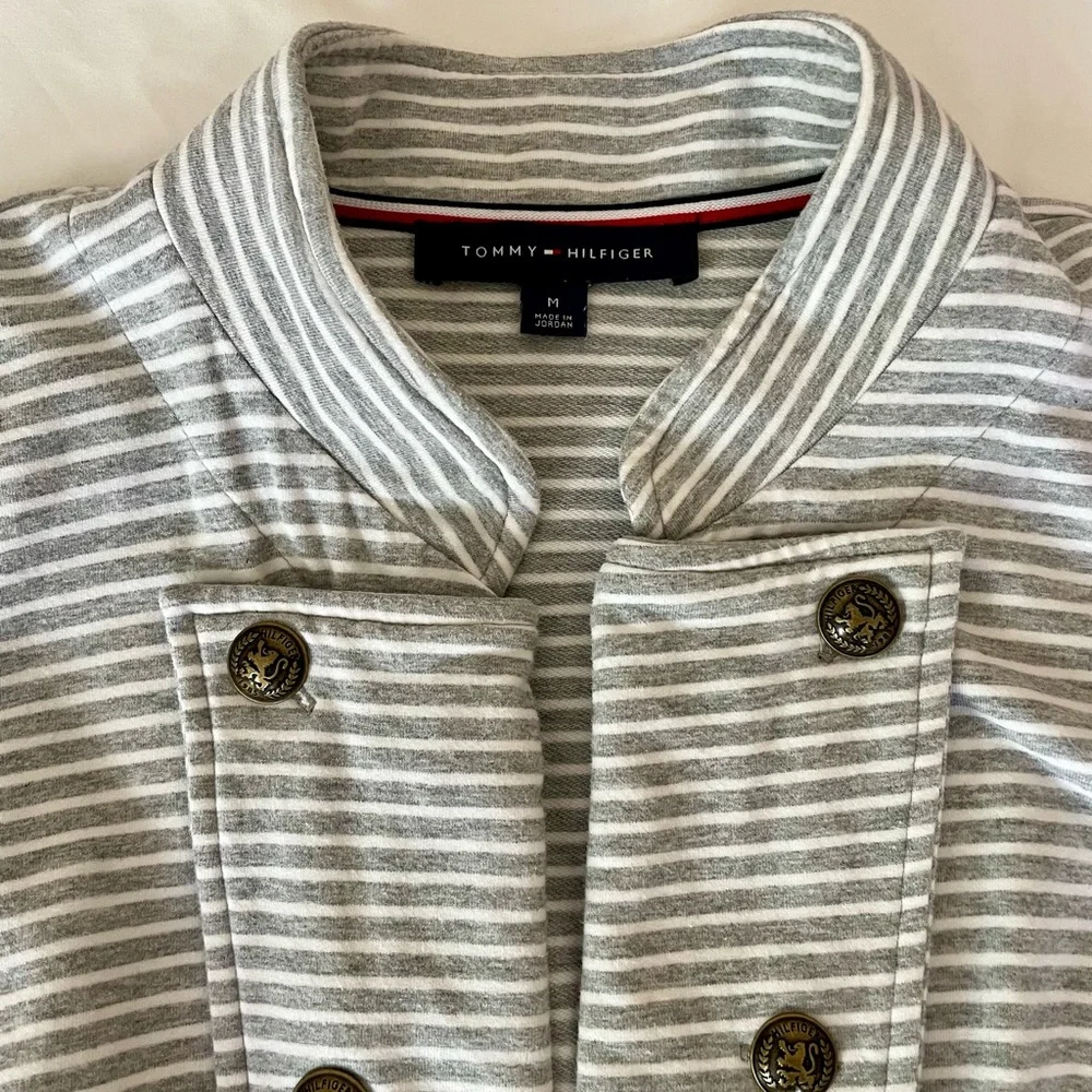 Tommy Hilfiger Military Style Gray White Stripe Blazer Medium - Picture 4 of 6